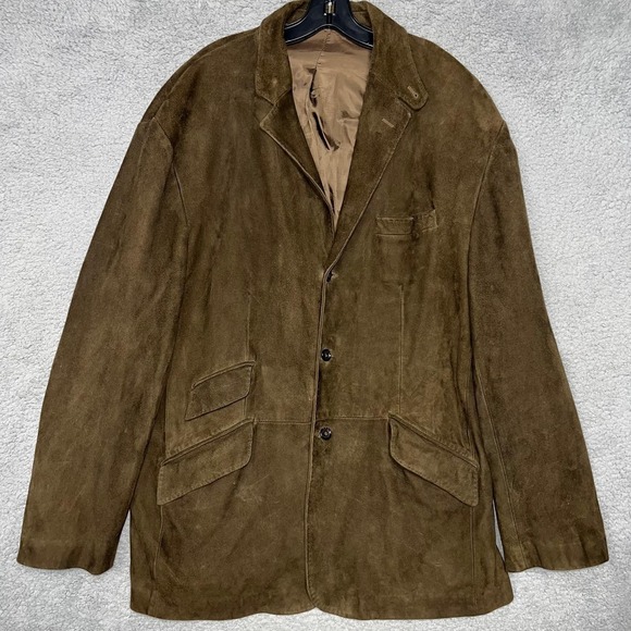 VTG Polo Ralph Lauren Chore Jacket Men Sz 2XL XXL Brown Goat Leather Blazer Coat